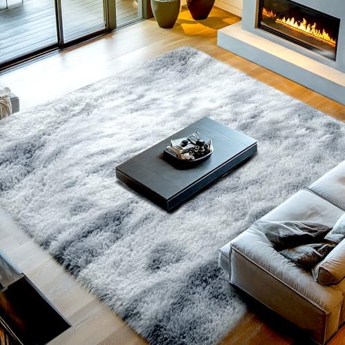 Topmaxcs 10x14 Tie-Dyed Light Grey Living Room Rug – Shag Modern Luxury - Image 3