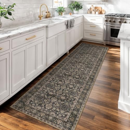 KUTA Vintage Floral Washable Runner Rug 2x7 Brown Runners for Hallways - Image 3