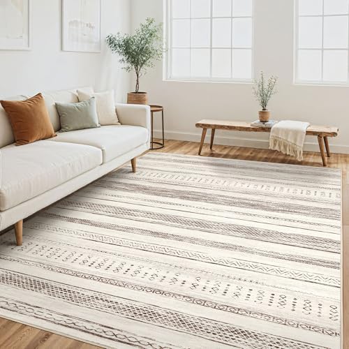 Tortania Area Rug Living Room Rugs - 5x7 Washable Large Soft Neutral Boho Moroccan Bohemian Farmhouse Rug Indoor Floor Carpet for Bedroom Under Dining Table Home Office Decor - Brown Beige by Tortania