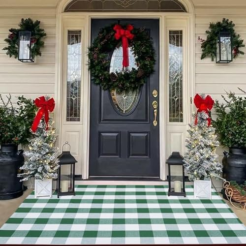 CAINANEL Green and White Buffalo Plaid Outdoor Rug Spring Door Mat Layering Rug Welcome Doormats for Spring Easter Farmhouse Entrance Porch Outdoors Decor by CAINANEL