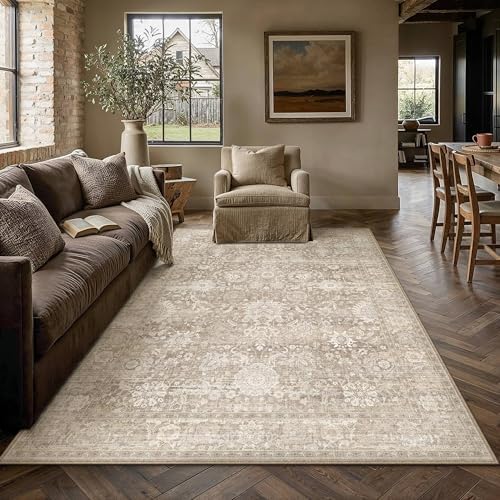 HUGEAR Area Rugs 5x8 Beige Vintage Rug for Living Room by HUGEAR