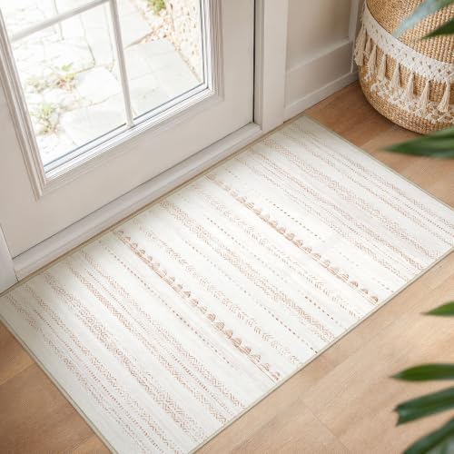 Nakagishi Boho 2x4 Washable Area Rug Non Slip Carpet for Entryway Beige by NakagishiAreaRug