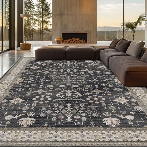 9x12 Washable Area Rugs for Living Room (Charcoal Blush Ivory) - Image 4