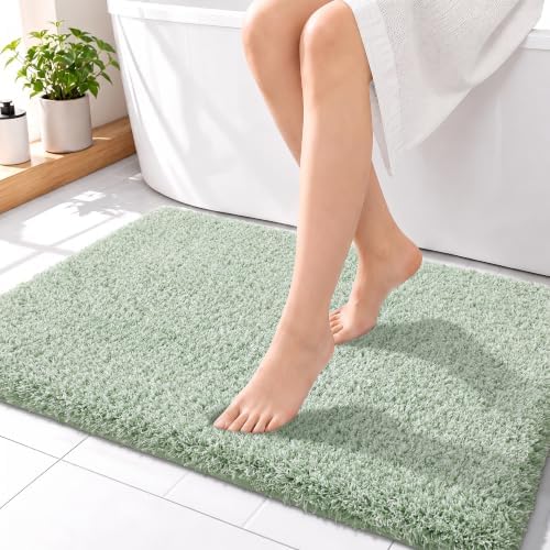 Yimobra Bathroom Rugs Non Slip Washable 36X24, Plush Bath Mat, Green&White by Yimobra