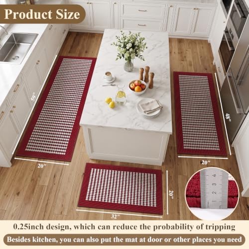Ileading Christmas Kitchen Rugs Set of 3 Piece Washable Red Xmas Runner Rug - Image 6