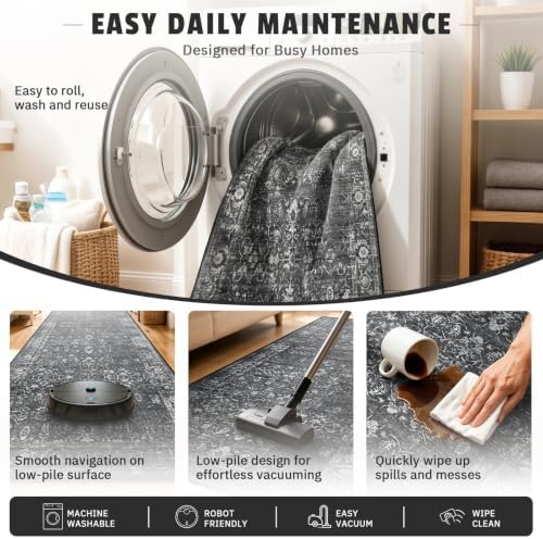 Morebes Black Vintage Runners for Hallways 10 Foot Non Slip, Washable Distressed Non Skid Kitchen Runner Rug Indoor Long Carpet for Hall Foyer Entryway Bathroom Entrance Playroom - Image 6
