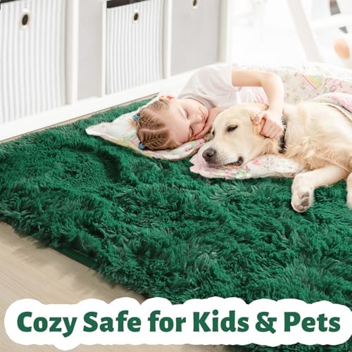 Amdrebio Dark Green Fluffy Fuzzy Area Rug 4x6 for Bedroom Living Room Dorm - Image 4