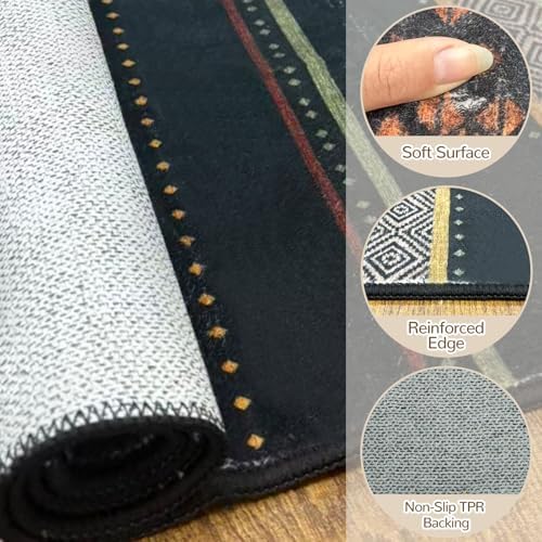 5x7 Washable Area Rugs for Living Room Boho Bedroom Rug Colorful/Black - Image 3