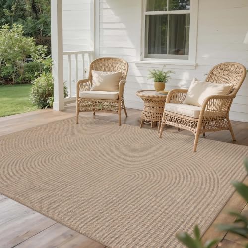 Easy Jute Rug for Pet Homes: 5x7 Outdoor Rug - Swirl Curved Pattern by Arvenchy