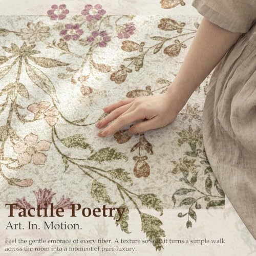 jinchan 3x8 Washable Hallway Runner Rug, Floral Non-Slip, Pastoral Green - Image 4