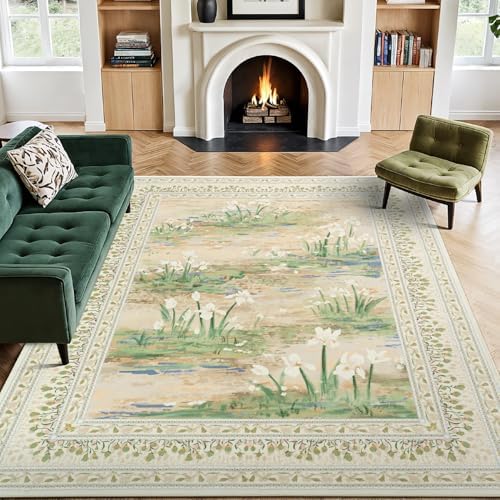 Lessymo Area Rugs 8 x 10 for Living Room,Large Washable Carpet Beige Sage by Lessymo
