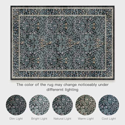 Lofus Black Boho Floral Rug 6x9, Washable Large Living Room Area Rugs - Image 4