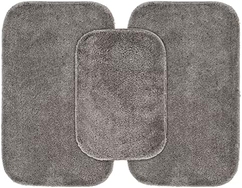 Garland Rug Traditional Nylon Washable Medium Gray 3 Bath Rugs (17" X 24", 21" X 34", 21" X 34") - Soft, Absorbent, and Stylish for Your Bathroom by Garland+Rug