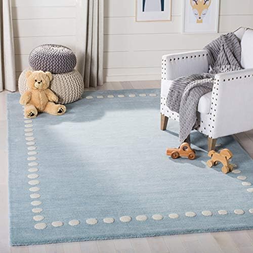 SAFAVIEH Kids Collection Accent Rug - 3' x 5', Blue & Ivory, Handmade Polka Dot Border Wool, Ideal for High Traffic Areas in Entryway, Living Room, Bedroom (SFK802M) by Unknown
