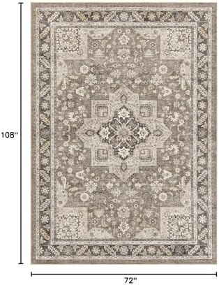 cotiled 6x9 Area Rug for Living Room, Washable, Traditional, Brown - Image 2