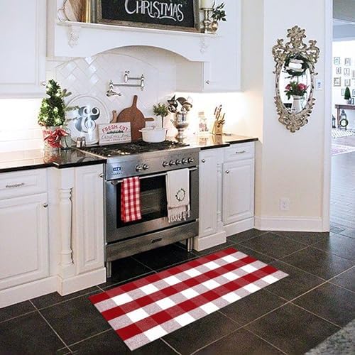 Christmas Plaid Outdoor Rug, 2'x4'3'' Red&White Check Indoor/Outdoor Area Rug, Layering Rug for Hello/Welcome Door Mat, Machine Washable Cotton Woven Rug for Farmhouse Front Porch, Entryway - Image 3