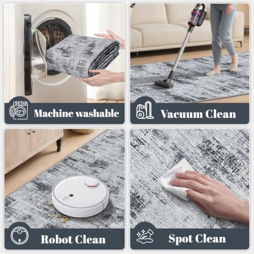 Hallway Runner Rug 2x8 Textured Non Slip Carpet Runner, Dark Gray - Image 4
