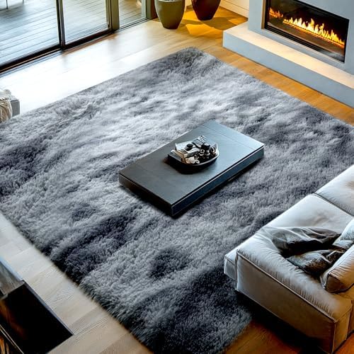 Topmaxcs Fluffy 8x10 Area Rug Living Room: Tie-Dyed Dark Grey Area Rugs - Image 3