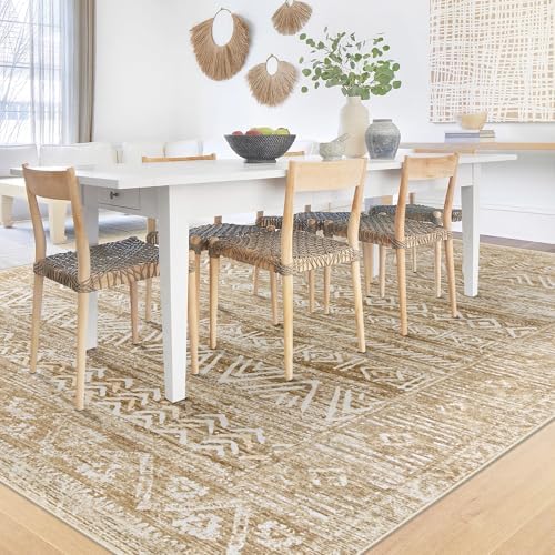 6x9 Area Rugs for Living Room: Washable Moroccan Geometric Boho Rug Farmhouse Non Slip Stain Resistant Large Rug Low Pile Soft Carpet for Bedroom Dining Room Home Office Kids Room (Light Brown,6'x9') - Image 3