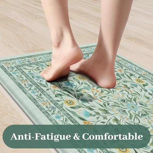 KIMODE Kitchen Mats for Floor Anti Fatigue, Blue Green Kitchen Floor Mats - Image 3