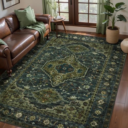 Tangsoo Oriental 3x5 Washable Area Rugs, Green Non Slip Accent Rug - Image 2