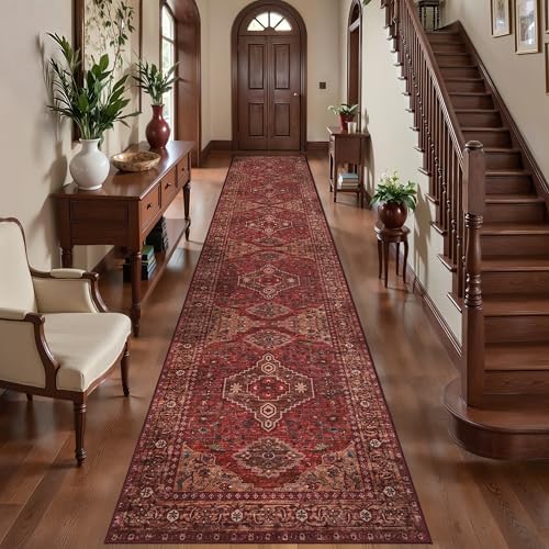 Tangsoo Red Boho 2.6X16 Washable Runner Rug for Hallways, Non Slip Long Rug by Tangsoo