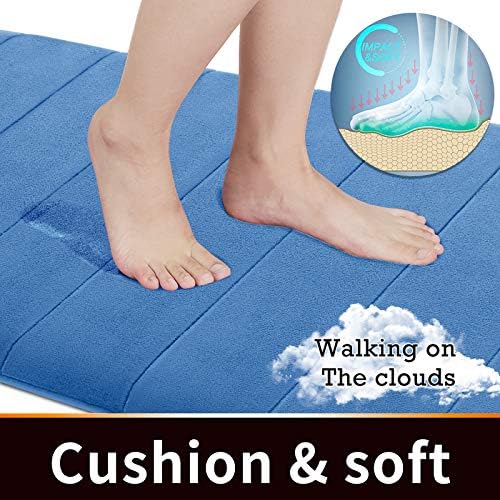 Yimobra Long Bath Mat 44"x24", Super Soft Quick Dry Memory Foam Bathroom Rug, Water Absorbent, Non Slip Backing Machine Washable for Tub Shower, Thick Comfort Support, Blue - Image 3