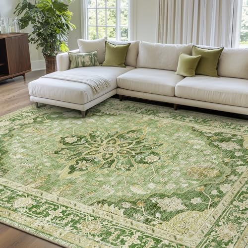 RELEANY Washable Area Rug, 7'x9', Green/Yellow by RELEANY