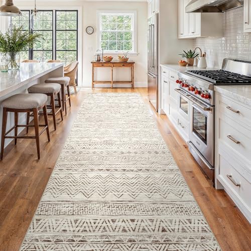 Ksrau 4x12 Runner Rug Washable Moroccan: Non Slip Hallway Floor Mat Beige - Image 2