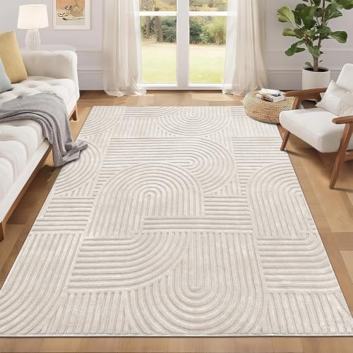 Pauwer 5x7 Area Rugs for Living Room, Modern Non Slip Washable Rug, Beige by Pauwer