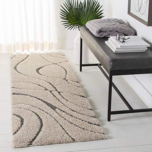 SAFAVIEH Florida Shag Runner Rug 2'3"x11', Soft Cream & Grey SG471-1180 by Unknown