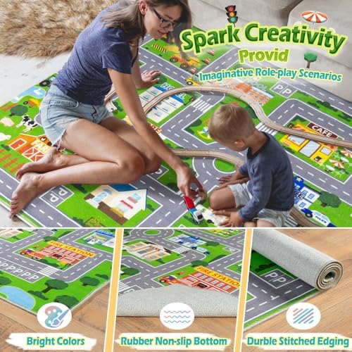 3'x4' Car Rug Play Mat for Kids, Road Traffic Playmat for Kids Room - Image 3