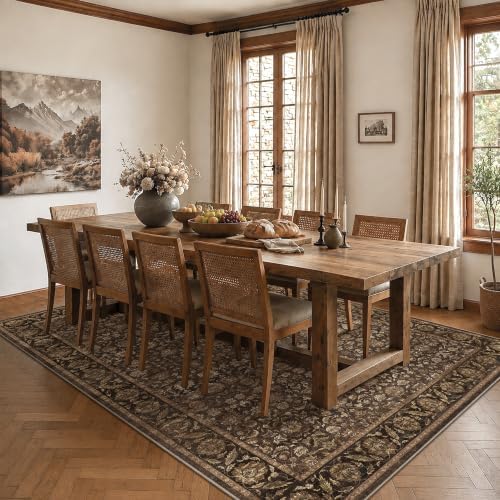 Washable 8x10 Living Room Non-Slip Area Rug Retro Brown Large Carpet - Image 2