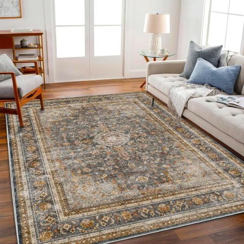 CHAMPLANT Washable Area Rug 8'x10' Retro Boho Design Non-Shedding Non-Slip Easy Care Ideal for High Traffic Areas in Living Room Bedroom Office Coffee Table Kitchen Large Carpet by CHAMPLANT
