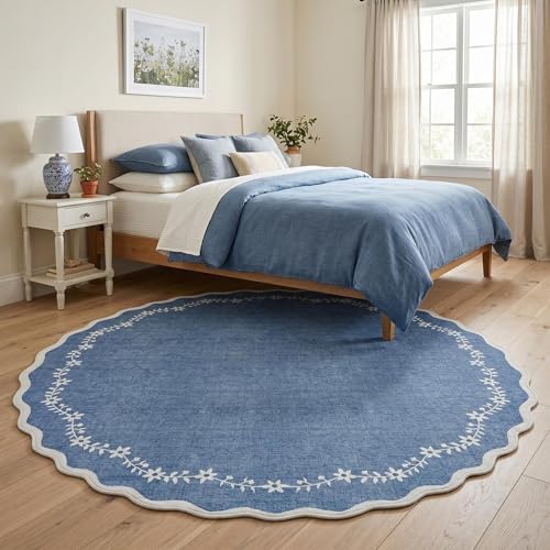 GarveeHome Round Area Rug 5ft Scalloped Washable Circle Rug for Bedroom - Image 2