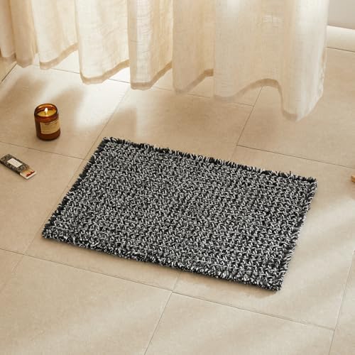 TYUU Waffle Bath Mat, Small Boho Bathroom Rugs Non Slip 24x16 Black & White by TYUU