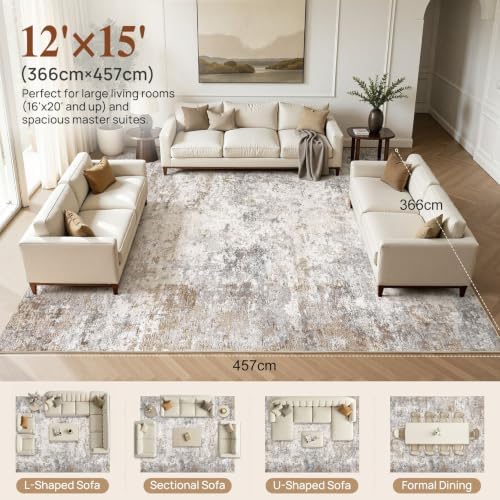 UERMEI 12x15 Area Rug Living Room Rugs Extra Large Brown Grey Carpet - Image 2