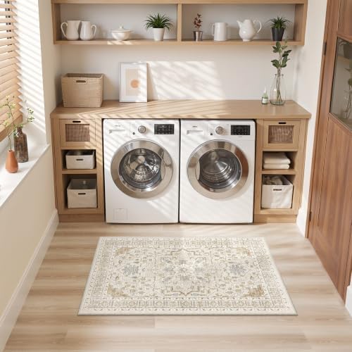 befbee 2x3 Washable Rugs, Entryway Non Slip Stain Resistant Beige Rug - Image 7