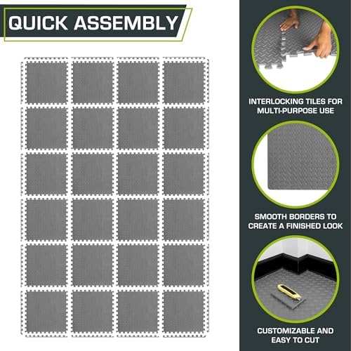 ProsourceFit Exercise Puzzle Mat 1/2-inch, EVA Interlocking Foam Floor Tiles for Home Gym, Workout Equipment, Kids Play Areas, Gray, 96 SQ FT - 24 Tiles - Image 6