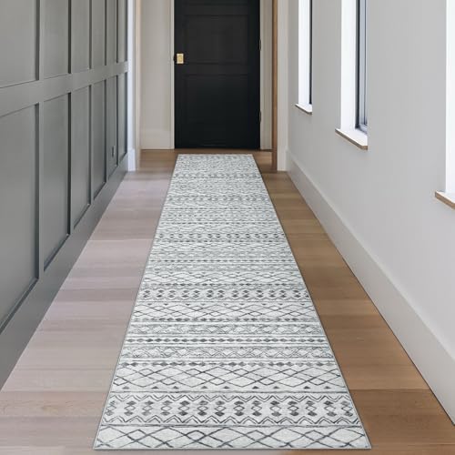 KUTA Washable Hallways Runner Rug 2x12 Boho Geometric Grey Vintage - Image 2