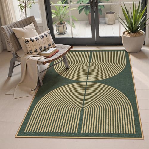 Lahome Modern Rainbow Green Entryway Rug, 3x5 Washable Outdoor Porch Rug by Lahome