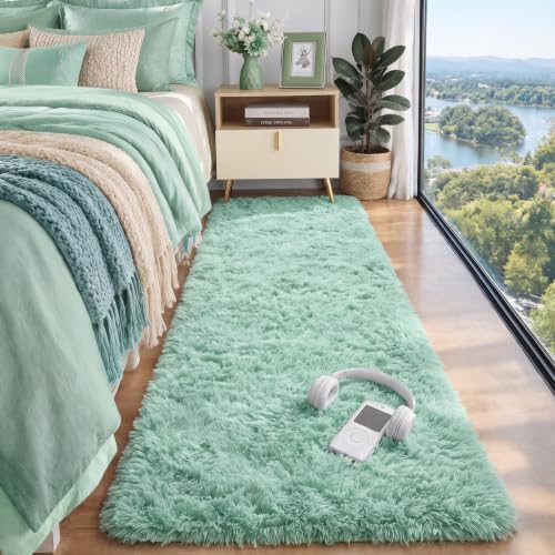 Sage Green Runner Rugs for Bedroom Living Room, Fluffy 2x6 Bedside Area Rug by ONASAR