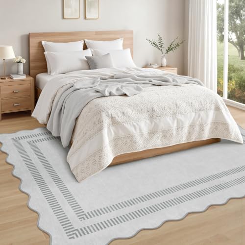 Washable Rug 5x7 Area Rugs for Living Room, Solid Grey Rug Non Slip Scalloped Carpet with Rubber Back, Soft Low Pile Rugs for Nursery Bedroom Dorm - Image 7