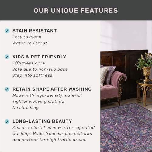 Plum Purple Floral Area Rug 6x9 for Dining Room, Living Room, Bedroom - Image 6