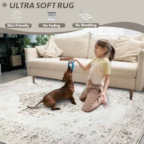 6x9 Area Rugs for Living Room: Washable Vintage Large Retro Rug Soft Non-Slip Indoor Low Pile Carpet for Bedroom Dining Room Nursery Office (Taupe, 6'x9') - Image 4