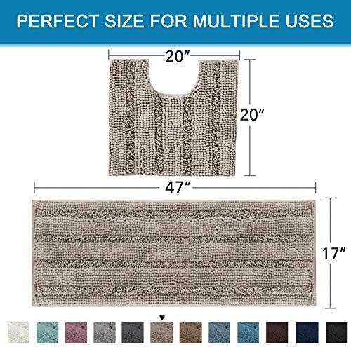 H.VERSAILTEX Bathroom Rugs Bath Rug Set 2 Piece Bathroom Contour Rug Toilet Mat Sets Non Slip Contour Bath Rug Ultra Thick Water Absorbent Striped Bath Mats Washable(47" x 17" Plus 20" x 20" U, Taupe) - Image 2
