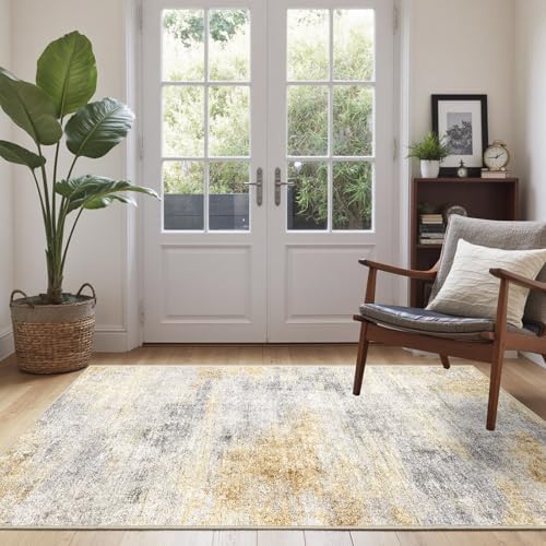 3x5 Area Rug Washable Abstract: Non Slip Entryway Floor Mat Grey/Yellow - Image 7