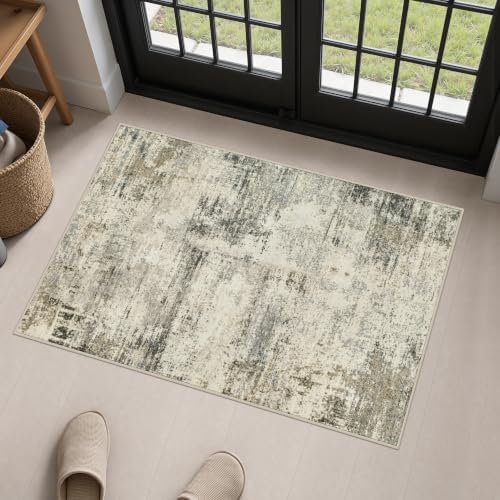 2x3 Washable Entryway Rug: Modern Abstract Soft Carpet Ash Brown by FXRHLP