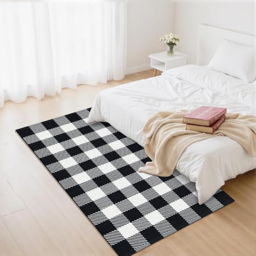Outdoor Rugs, Black and White Area Rug Checkered 3’x 5’ - Image 4