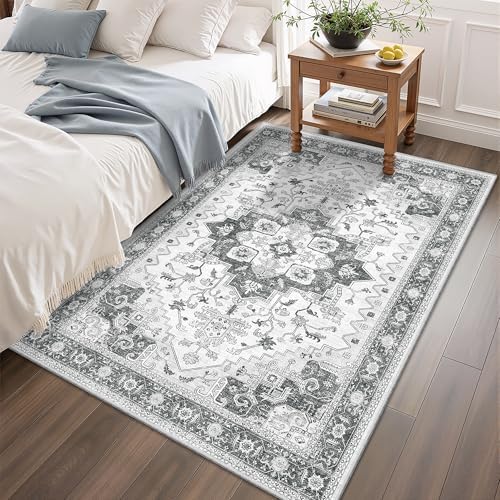 Area Rugs for Living Room 4x6, Non Slip Low Pile Carpet Washable Rugs Grey - Image 7